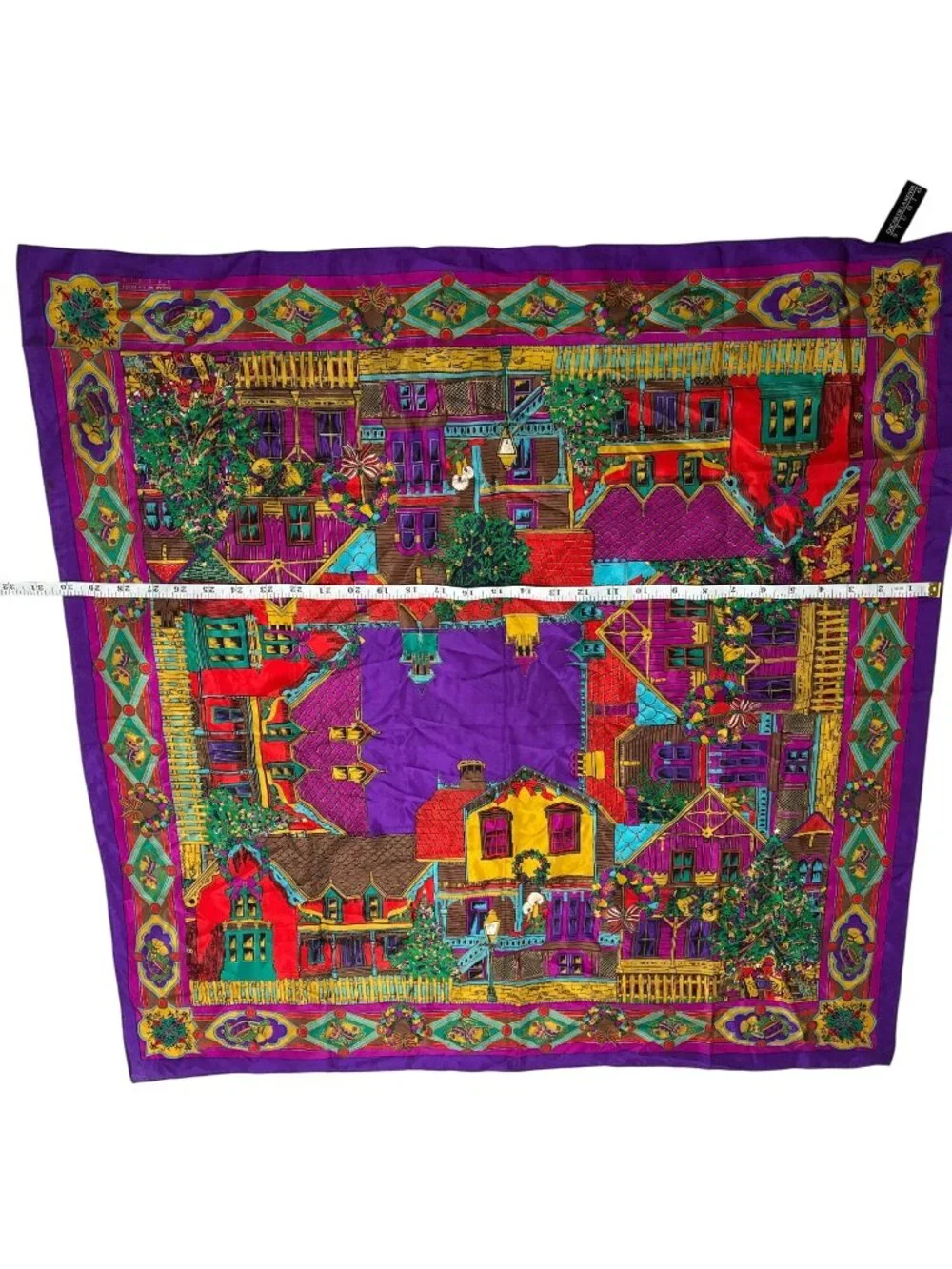 Oscar De La Renta Studio 100% Silk Christmas Village Scarf Multicolor vintage